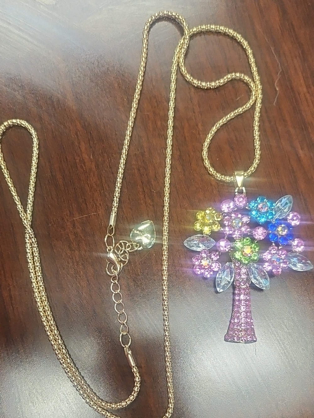 Betsy Johnson Gold Chain Necklace with Multicolor Crystal Tree Pendant